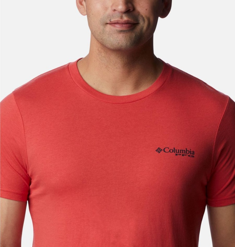 Red Columbia PFG Gharet Graphic Men's T-Shirt | 27640TFUG