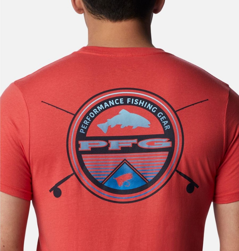 Red Columbia PFG Gharet Graphic Men's T-Shirt | 27640TFUG