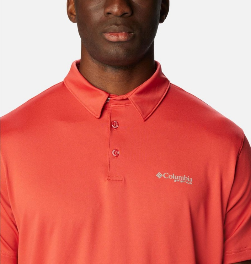 Red Columbia PFG Slack Tide Stretch Men's Polo Shirt | 82435TVYF