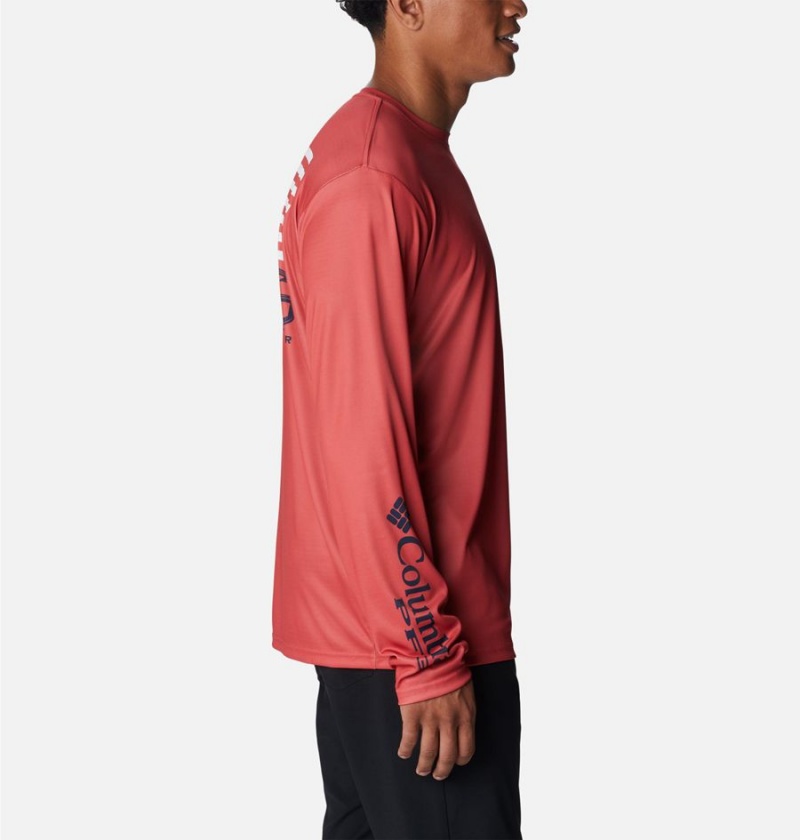 Red Columbia PFG Terminal Tackle Fish Star Long Sleeve Men's T-Shirt | 49620AGFM