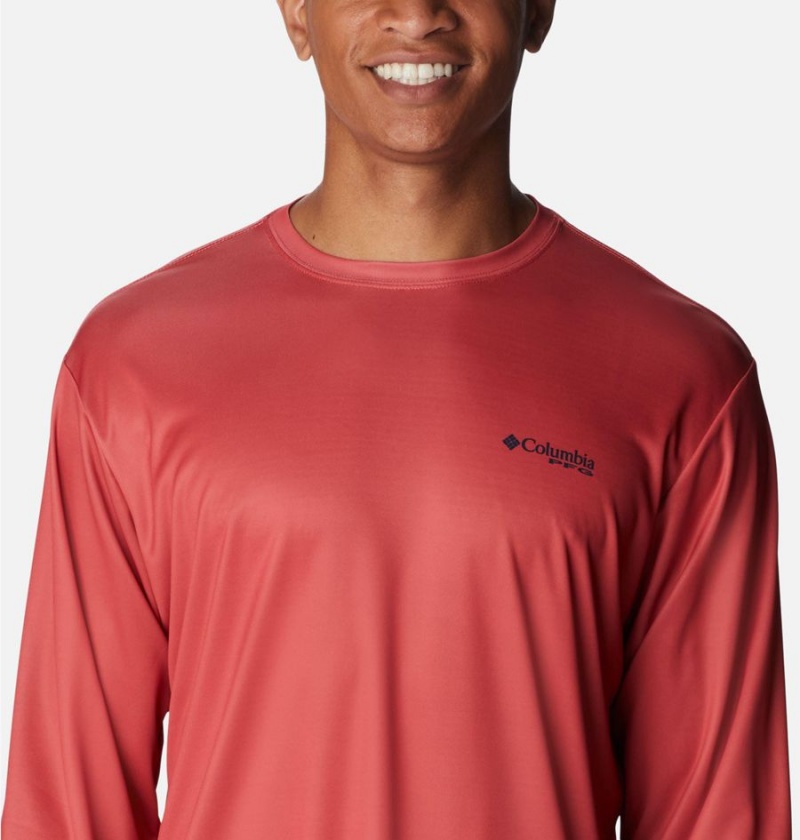 Red Columbia PFG Terminal Tackle Fish Star Long Sleeve Men's T-Shirt | 49620AGFM