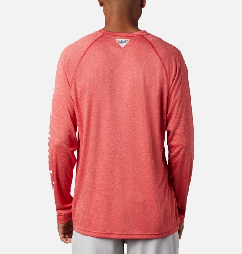 Red Columbia PFG Terminal Tackle Heather Long Sleeve Men's T-Shirt | 36904WSFL