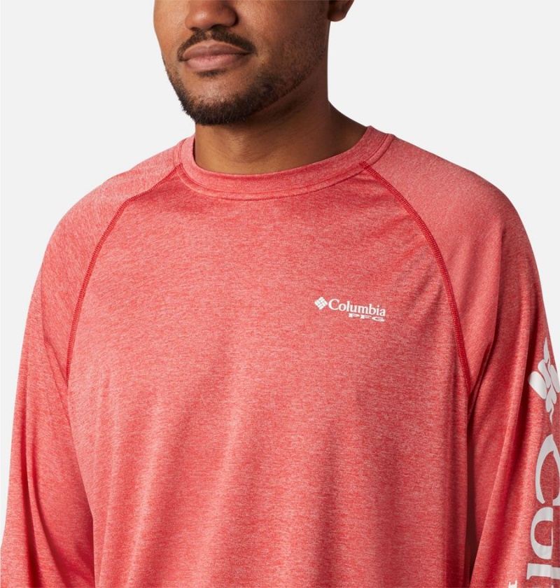 Red Columbia PFG Terminal Tackle Heather Long Sleeve Men's T-Shirt | 36904WSFL