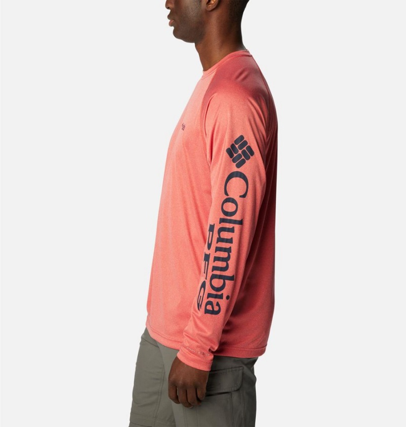 Red Columbia PFG Terminal Tackle Heather Long Sleeve Men's T-Shirt | 19603JKYQ