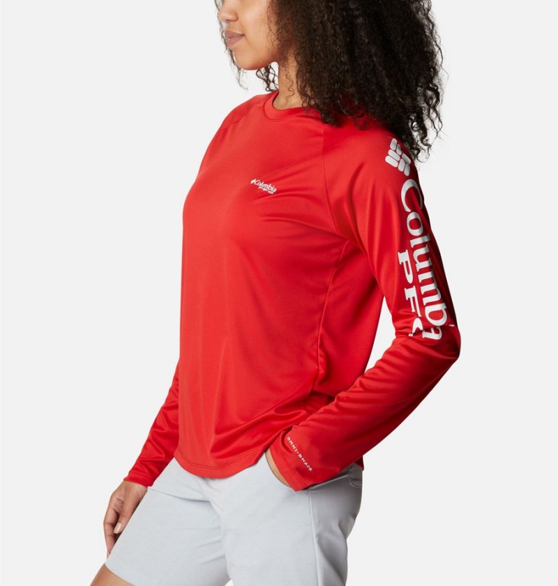 Red Columbia PFG Tidal II Long Sleeve Women's T-Shirt | 49687GNBW