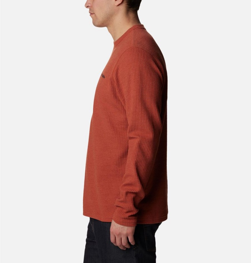 Red Columbia Pine Peak II Waffle Long Sleeve Crew Men's T-Shirt | 31042QHSL