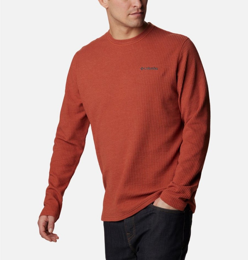 Red Columbia Pine Peak II Waffle Long Sleeve Crew Men's T-Shirt | 31042QHSL