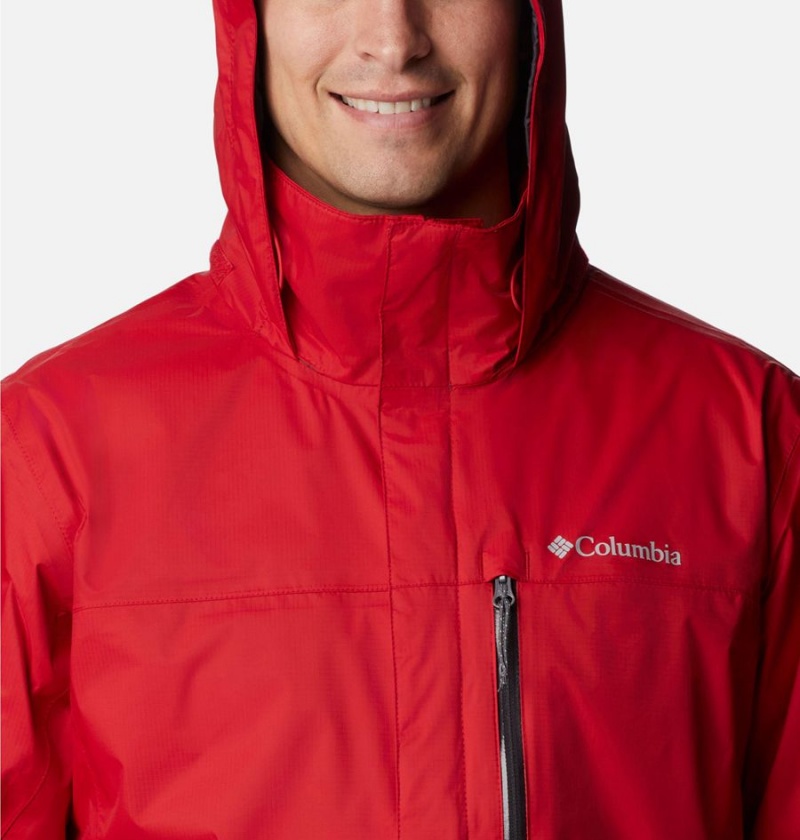 Red Columbia Pouration Men's Rain Jacket | 62403TEIS