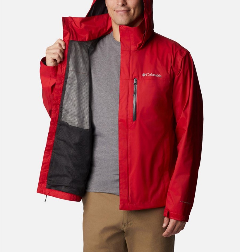 Red Columbia Pouration Men's Rain Jacket | 62403TEIS