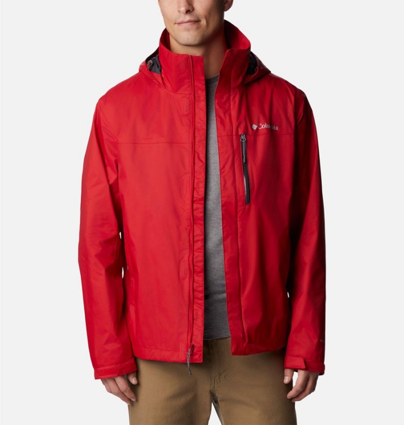 Red Columbia Pouration Men's Rain Jacket | 62403TEIS