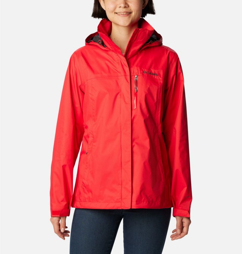 Red Columbia Pouration Women\'s Rain Jacket | 74896KHEF