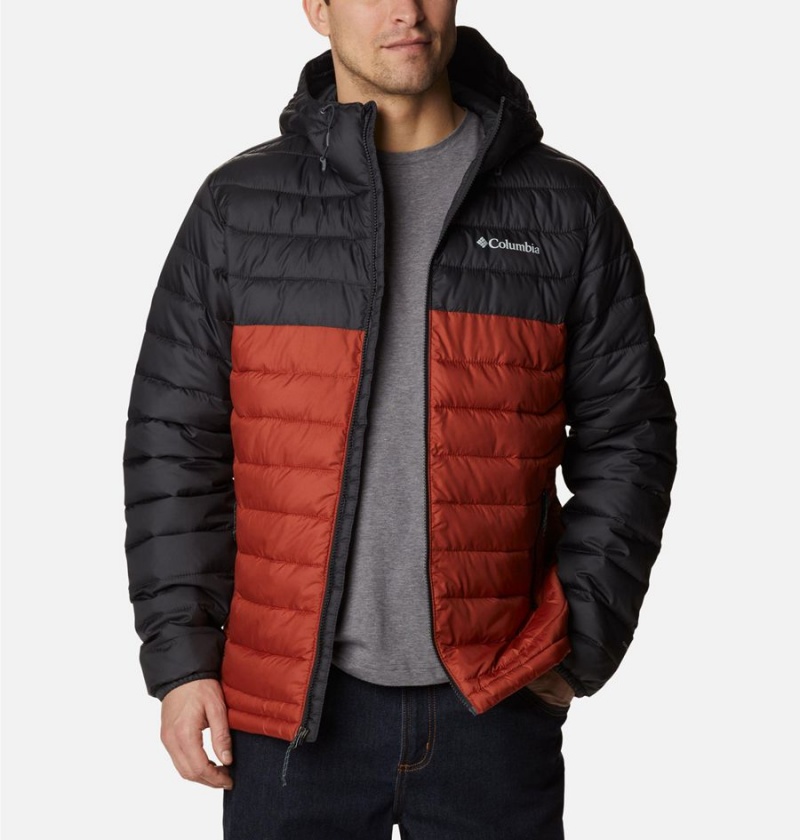 Red Columbia Powder Lite Hooded Insulated Men's Puffer Jacket | 57621GUKI