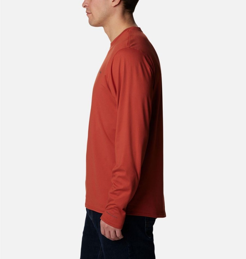 Red Columbia Tech Trail Long Sleeve Crew II Men's T-Shirt | 76213ZWHP