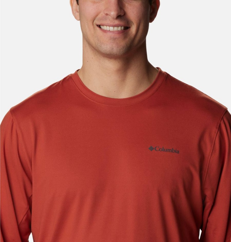 Red Columbia Tech Trail Long Sleeve Crew II Men's T-Shirt | 76213ZWHP