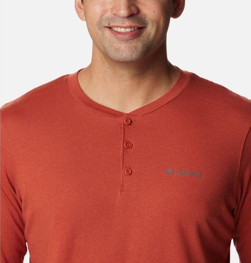 Red Columbia Thistletown Hills Henley Men's T-Shirt | 91680FWVI