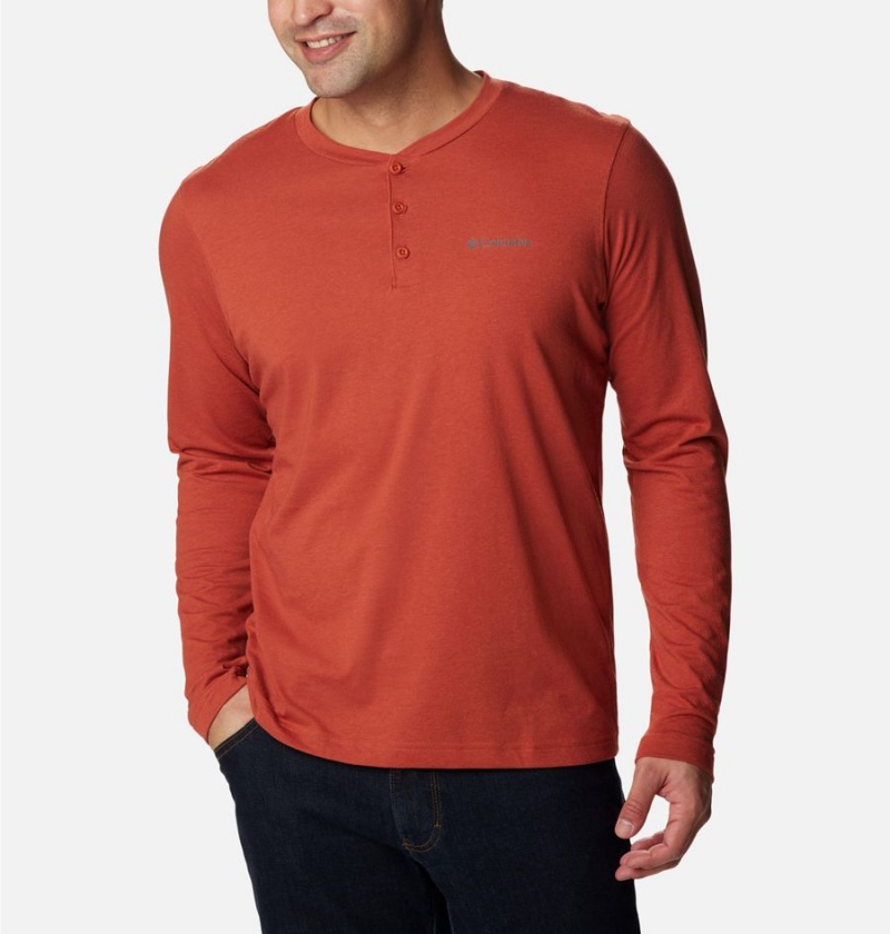 Red Columbia Thistletown Hills Henley Men's T-Shirt | 91680FWVI