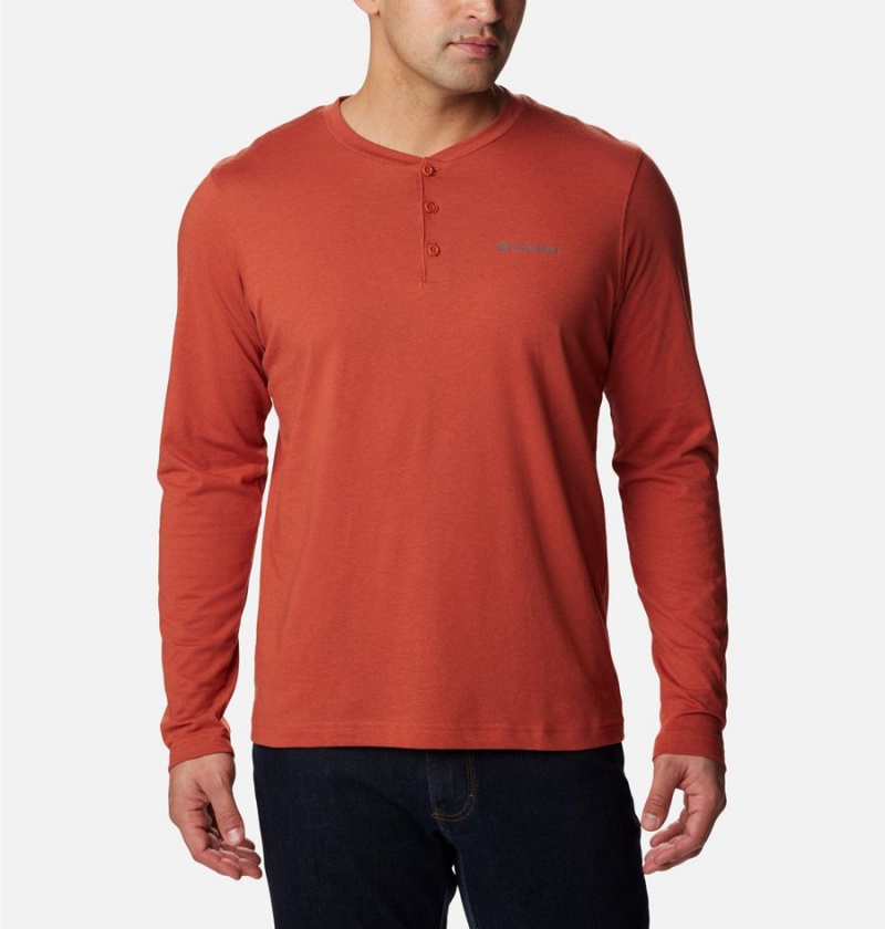 Red Columbia Thistletown Hills Henley Men\'s T-Shirt | 91680FWVI