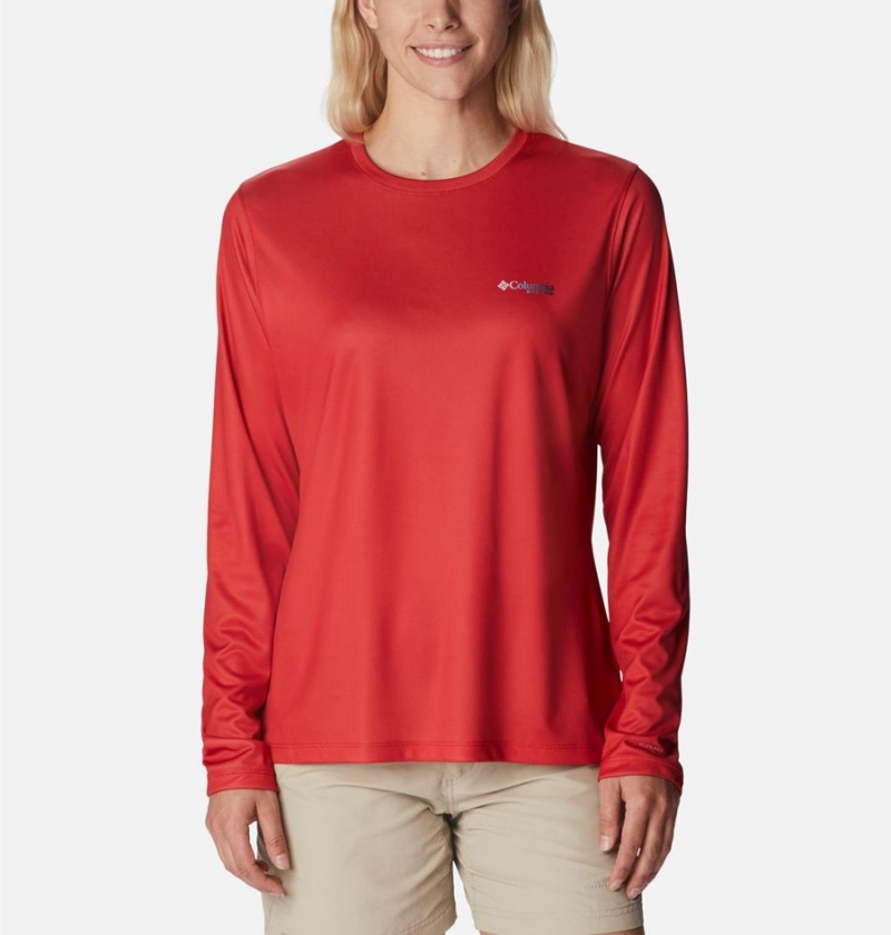 Red Columbia Tidal PFG Fish Flag Long Sleeve Women's T-Shirt | 06835KWYR