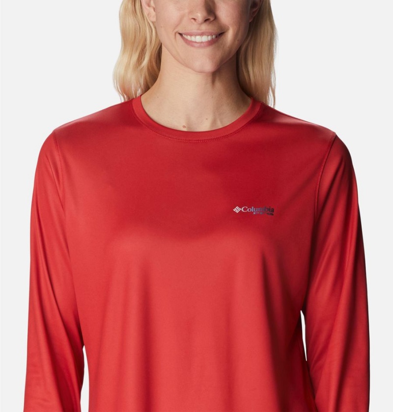 Red Columbia Tidal PFG Fish Flag Long Sleeve Women's T-Shirt | 06835KWYR