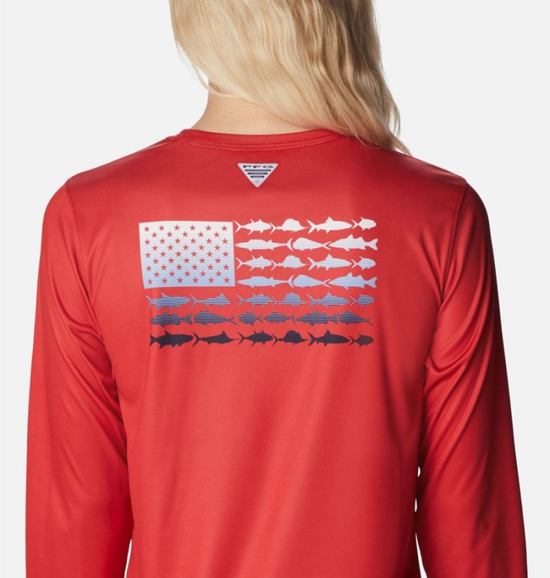 Red Columbia Tidal PFG Fish Flag Long Sleeve Women's T-Shirt | 06835KWYR