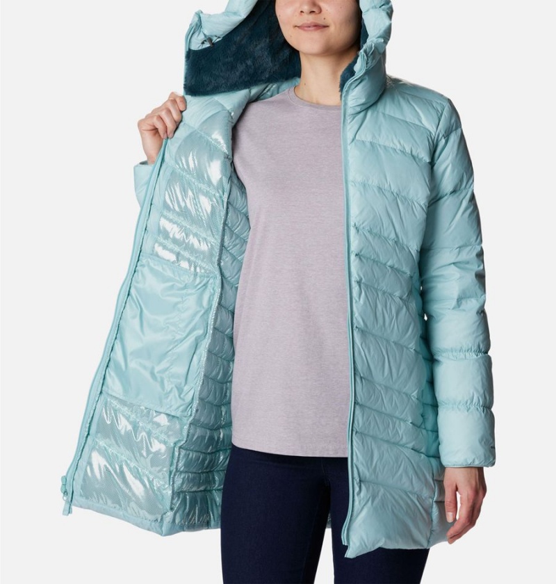 Turquoise Columbia Autumn Park Hooded Mid Women's Puffer Jacket | 69318FMDU