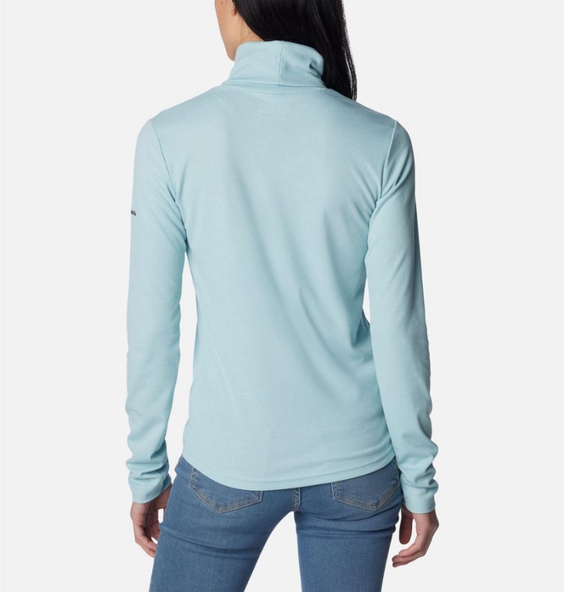 Turquoise Columbia Boundless Trek Ribbed Turtleneck Long Sleeve Women's T-Shirt | 82347QMZJ