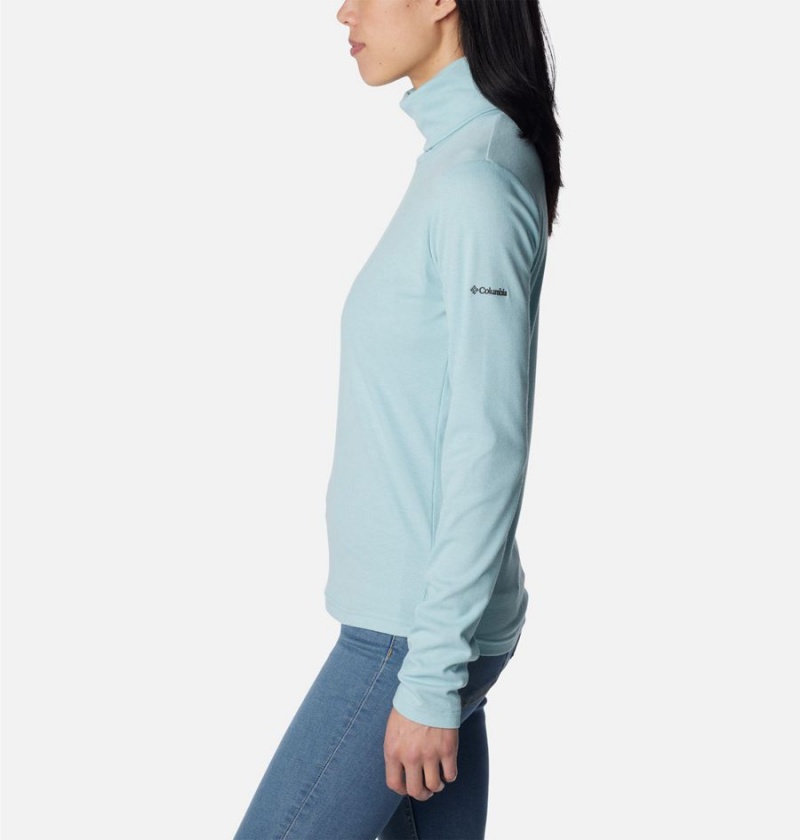 Turquoise Columbia Boundless Trek Ribbed Turtleneck Long Sleeve Women's T-Shirt | 82347QMZJ