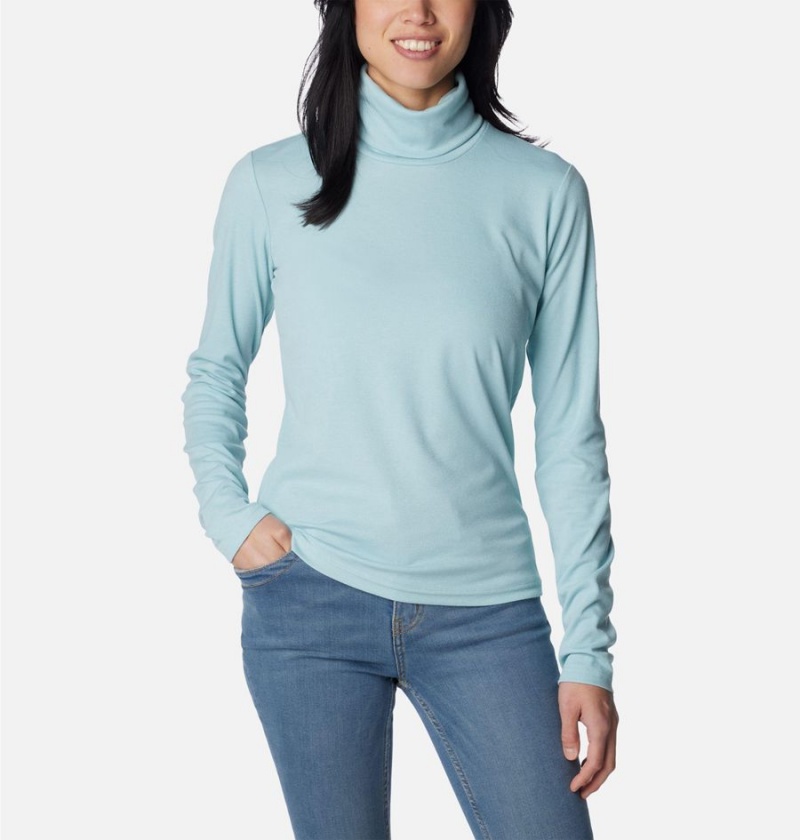 Turquoise Columbia Boundless Trek Ribbed Turtleneck Long Sleeve Women\'s T-Shirt | 82347QMZJ