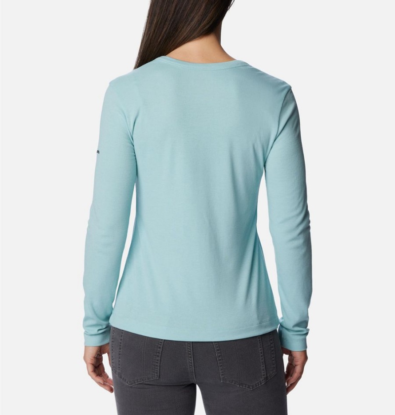 Turquoise Columbia Calico Basin Ribbed Long Sleeve Women's T-Shirt | 02631KRNY