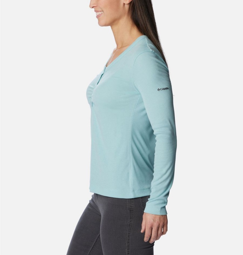 Turquoise Columbia Calico Basin Ribbed Long Sleeve Women's T-Shirt | 02631KRNY