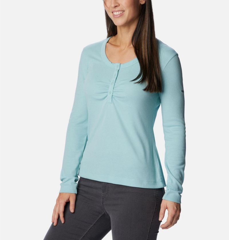 Turquoise Columbia Calico Basin Ribbed Long Sleeve Women's T-Shirt | 02631KRNY