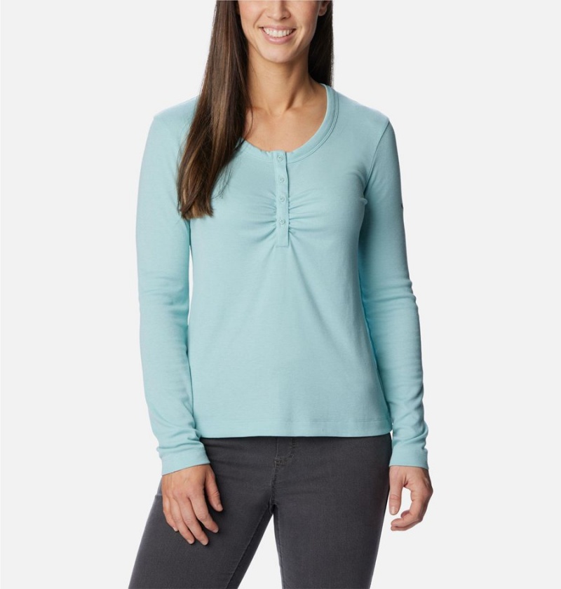 Turquoise Columbia Calico Basin Ribbed Long Sleeve Women\'s T-Shirt | 02631KRNY