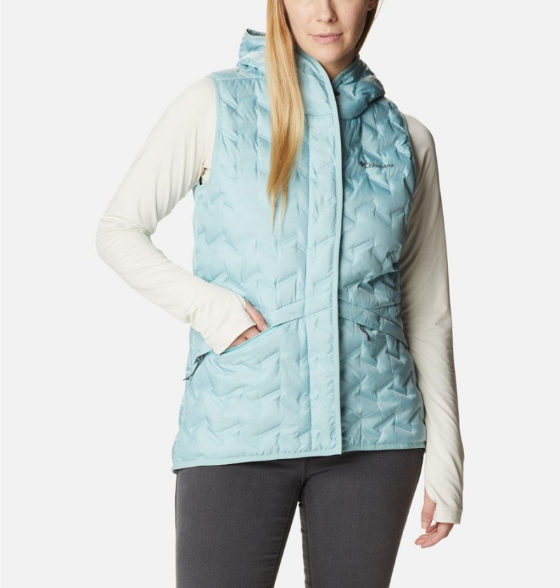 Turquoise Columbia Delta Ridge Hooded Women\'s Vest | 36504RHBJ