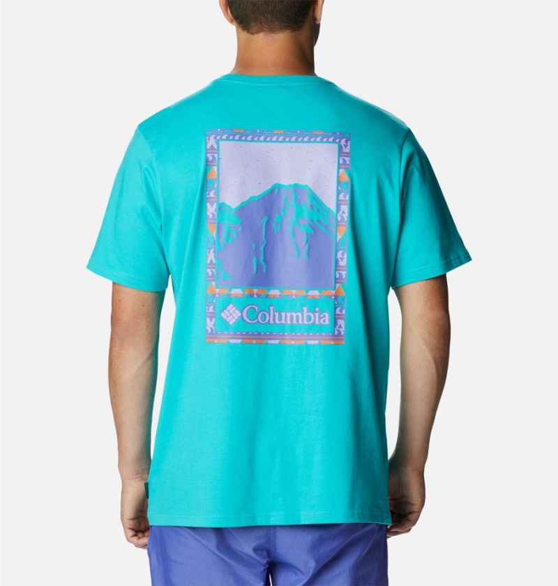 Turquoise Columbia Explorers Canyon Back Men's T-Shirt | 14893EDMB