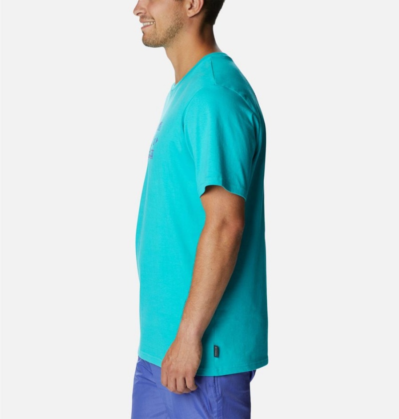 Turquoise Columbia Explorers Canyon Back Men's T-Shirt | 14893EDMB