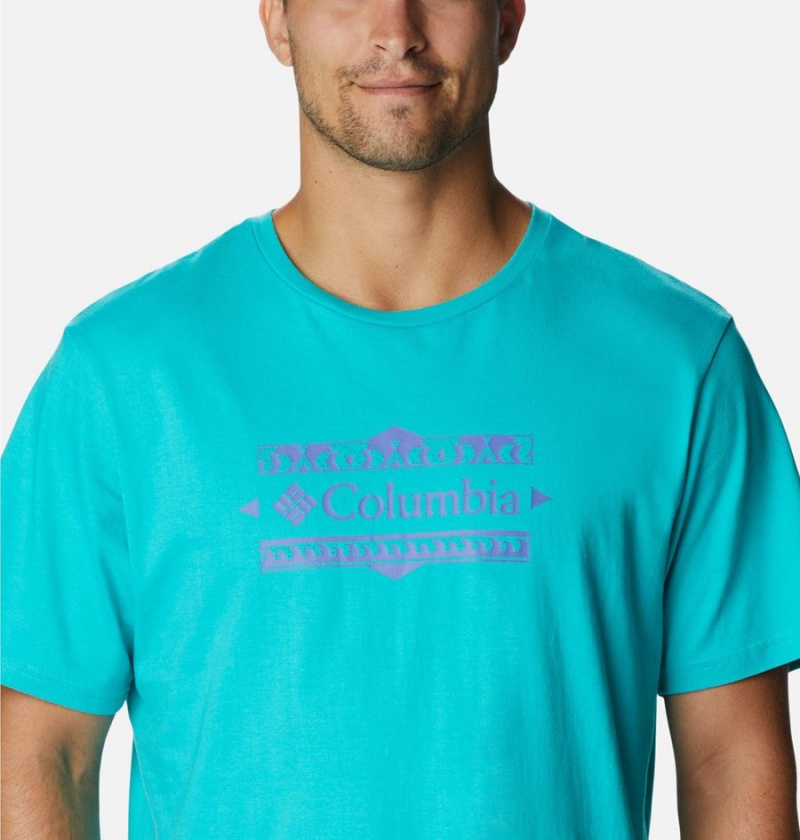 Turquoise Columbia Explorers Canyon Back Men's T-Shirt | 14893EDMB