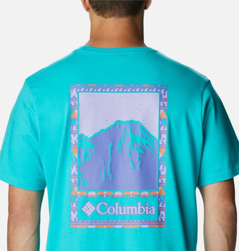 Turquoise Columbia Explorers Canyon Back Men's T-Shirt | 14893EDMB