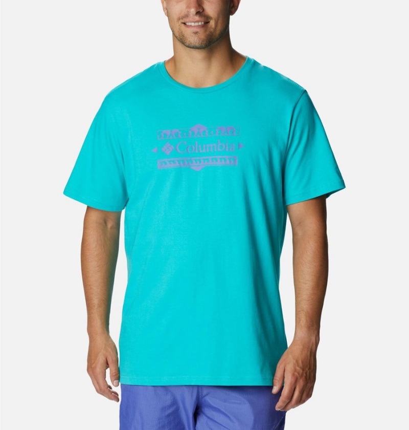 Turquoise Columbia Explorers Canyon Back Men\'s T-Shirt | 14893EDMB