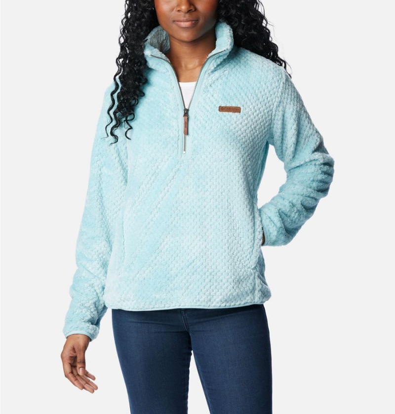 Turquoise Columbia Fire Side Quarter Zip Sherpa Fleece Women\'s Pullover | 09465OBNM