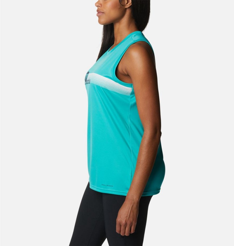 Turquoise Columbia Fork Stream Graphic Women's Tank Top | 28496IPXW