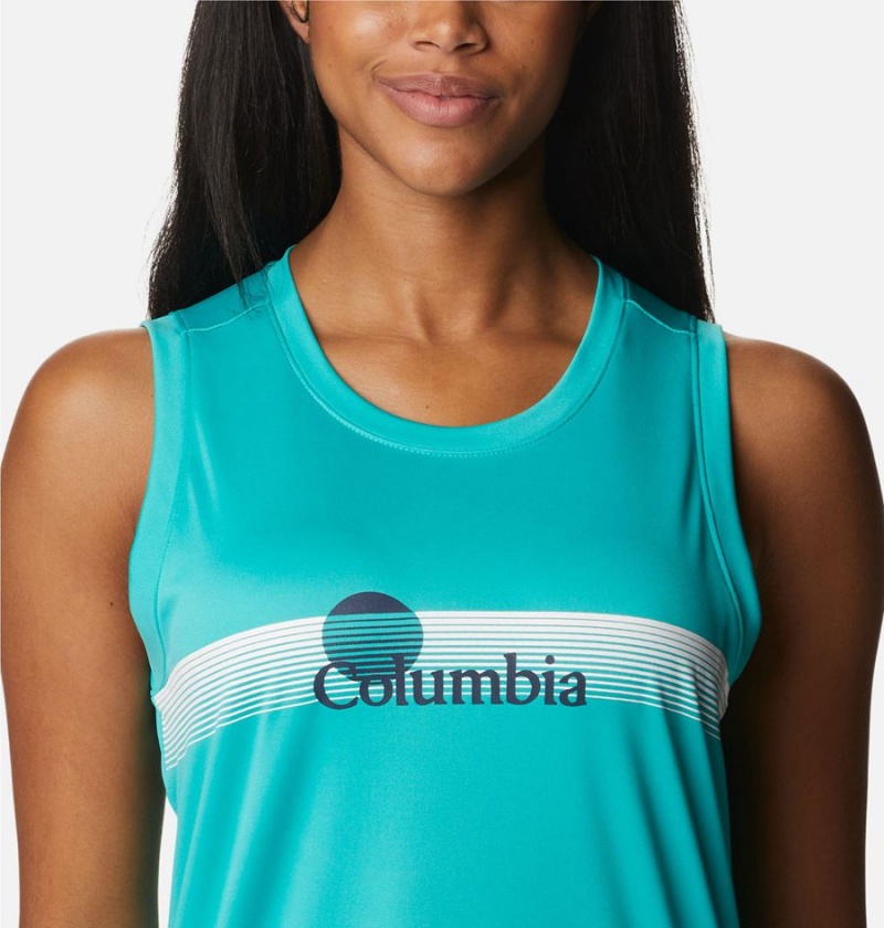 Turquoise Columbia Fork Stream Graphic Women's Tank Top | 28496IPXW