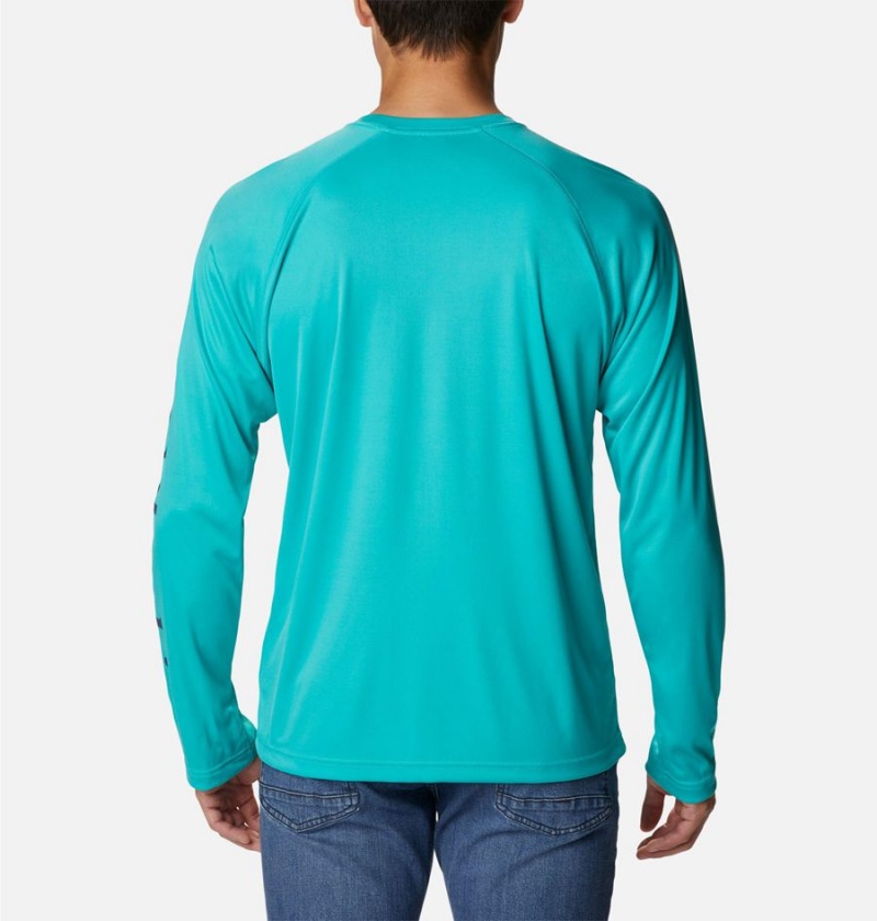 Turquoise Columbia Fork Stream Long Sleeve Men's T-Shirt | 03194VFHZ