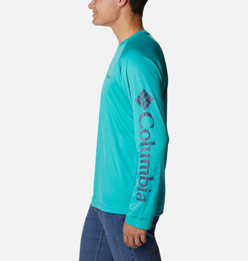 Turquoise Columbia Fork Stream Long Sleeve Men's T-Shirt | 03194VFHZ