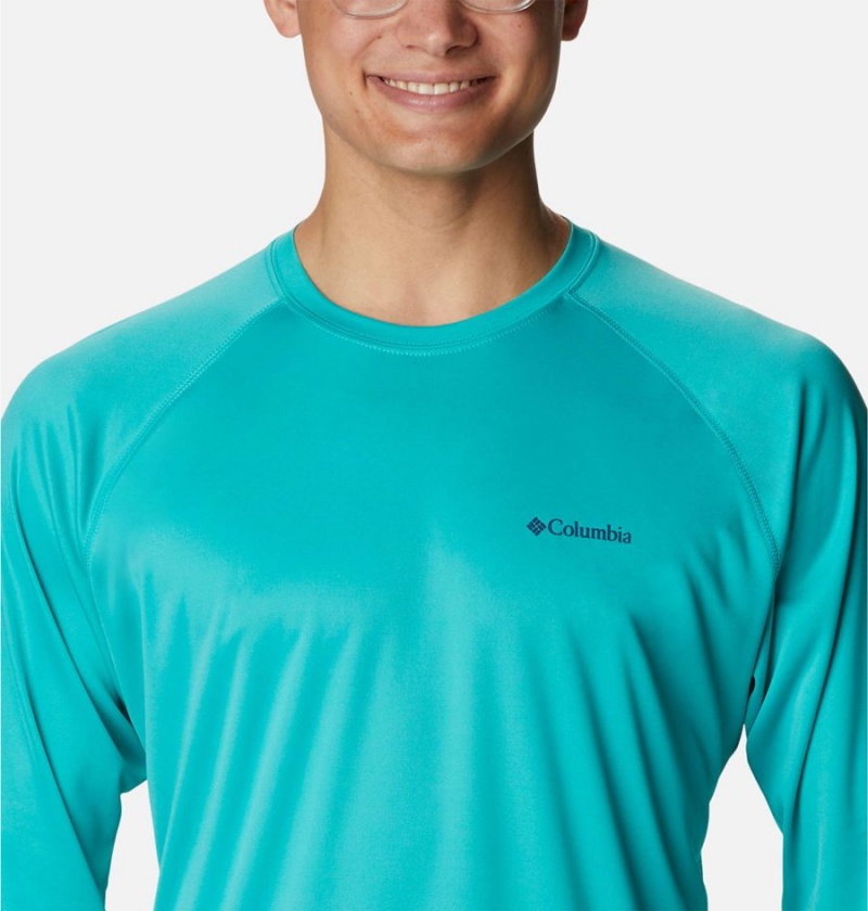 Turquoise Columbia Fork Stream Long Sleeve Men's T-Shirt | 03194VFHZ