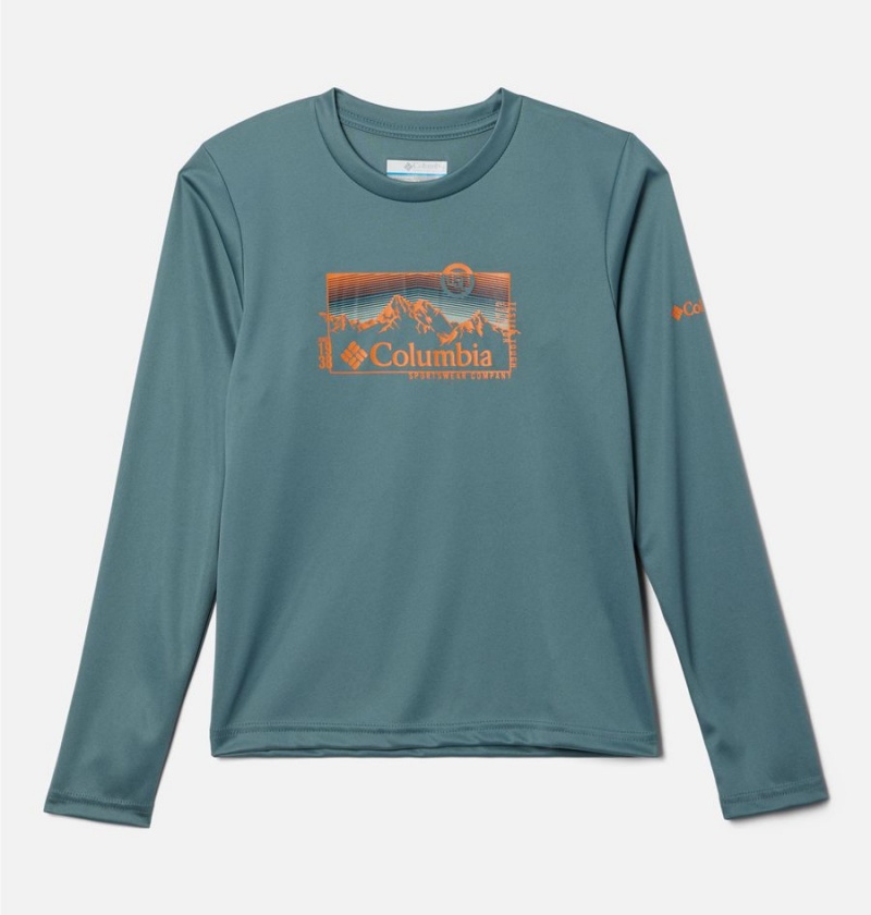 Turquoise Columbia Grizzly Peak Long Sleeve Graphic Kids\' T-Shirt | 75608ZSVK