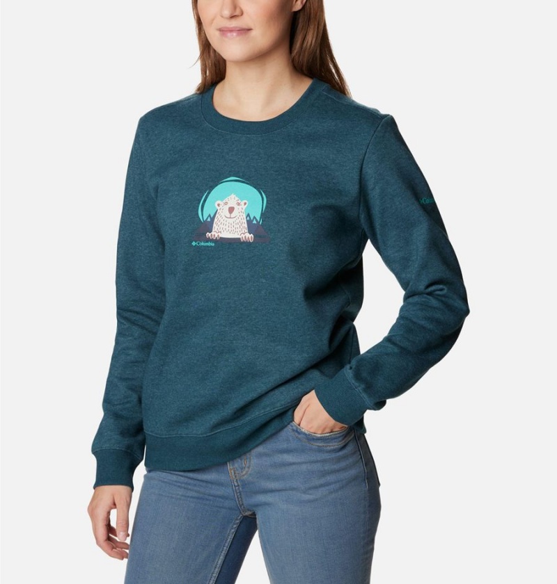 Turquoise Columbia Hart Mountain II Graphic Crew Women's Pullover | 34650ZEKN