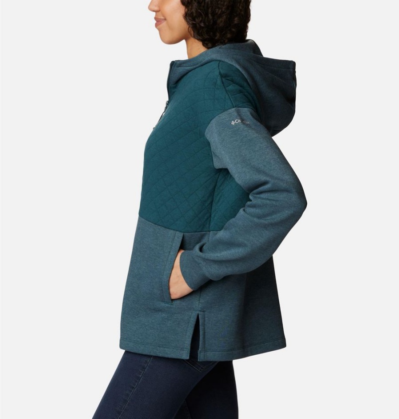 Turquoise Columbia Hart Mountain Quilted Hooded Full Zip Women's Fleece Jacket | 49506TXSF