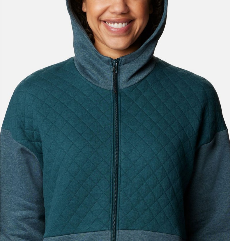 Turquoise Columbia Hart Mountain Quilted Hooded Full Zip Women's Fleece Jacket | 49506TXSF