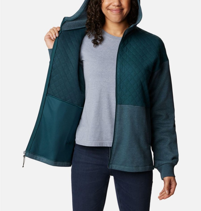 Turquoise Columbia Hart Mountain Quilted Hooded Full Zip Women's Fleece Jacket | 49506TXSF