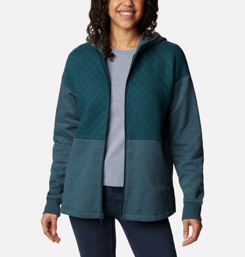 Turquoise Columbia Hart Mountain Quilted Hooded Full Zip Women's Fleece Jacket | 49506TXSF